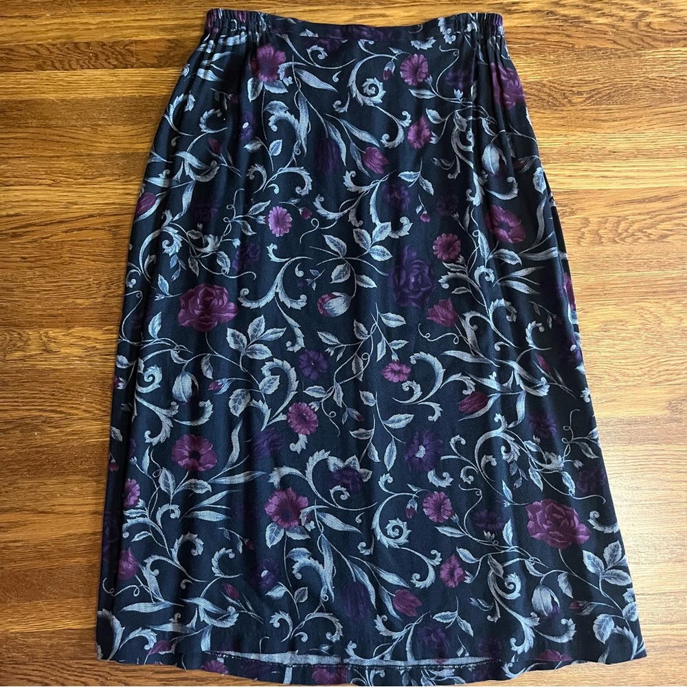 Vtg y2k 2X skirt dark floral rayon long grunge